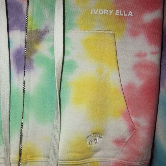 ivory ella M Crop Tie Dye Full Zip Drawstring Hoodie - Picture 8 of 12